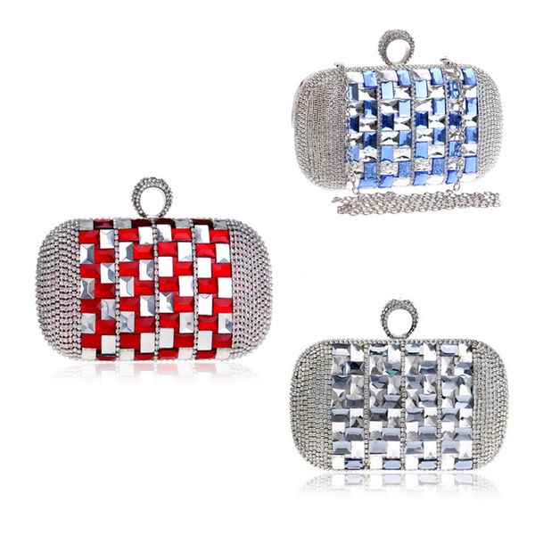 

women fashion crystal evening bags chain shoulder party metal diamonds wedding lattice handbags christmas valentine's day gift