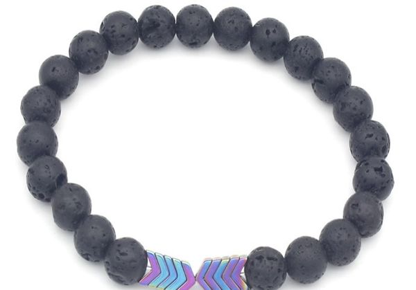 

8mm healing balance reiki yoga yju3 elastic lava volcanic stone bead bracelet adjusted multicolor magnetite bangles, Golden;silver