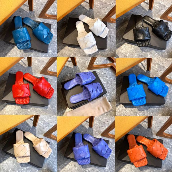 

fashion luxury lido flat sandals designer slippers woven sandals slippers brand woven nappa leather sandals women slipper, Black