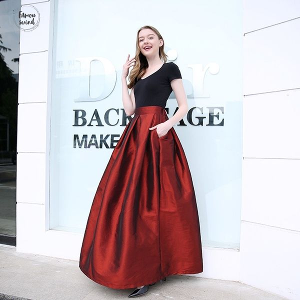 

elastic fashion long skirts women faldas high waist pleated floor length skirt plus size elegant ladies jupe skirts, Black