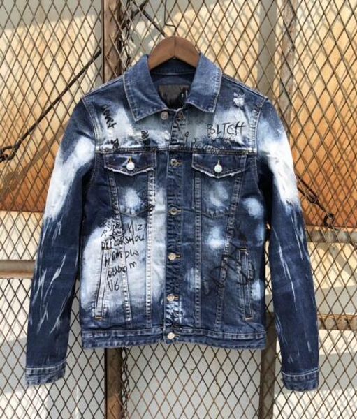 

мужская джинсовая джинсовая куртка хип-хоп проблемные разорвал верхняя одежда модельер High street отверстие пальто JK2826