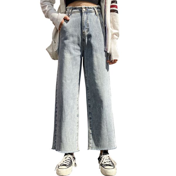 

women's jeans 2020 casual high waist jeans pants fashion solid blue denim wide leg pant spring fashion loose trousers p9342