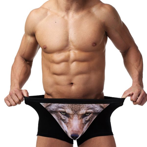 

cotton wolf underwear men boxer cartoon 3d panties penis pouch male underpants sheer men's boxer shorts funny boxershorts, Black;white