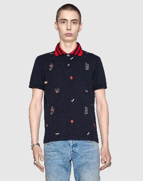 

milan men's casual polos summer snake leopard flower bee print male cotton polo shirts black white size m-3xl, White;black