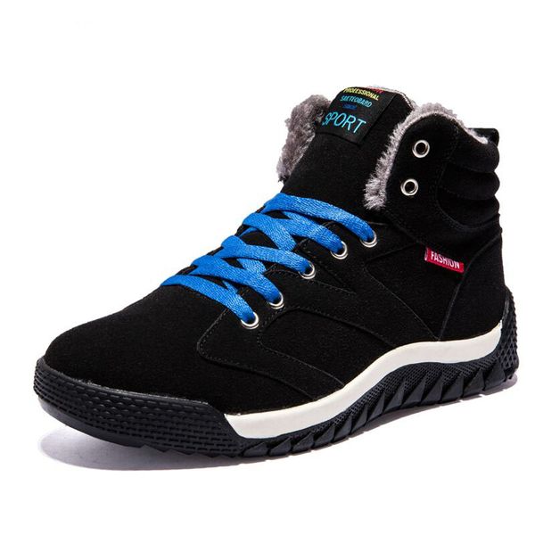 

fashion men winter snow boots keep warm men's winter shoes plush ankle boot male snow work shoes, Black