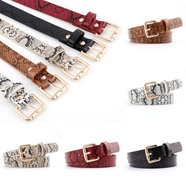 

snake skin print belts for women gold square pin buckle waistband pu leather belt women snake pattern dress jeans leather belt 5 colors, Black;brown