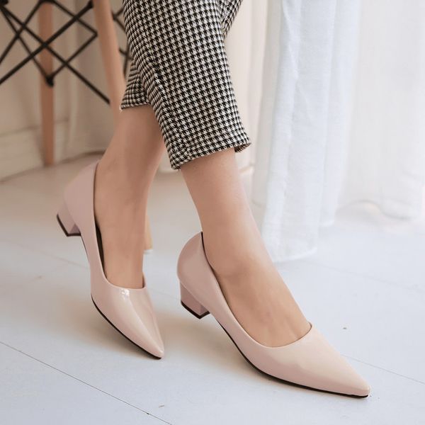 

pumps patent leather new low-heeled pointed woman's shoes big 40 41 42 small 33 high heel 3.7cm eur size 32-43, Black