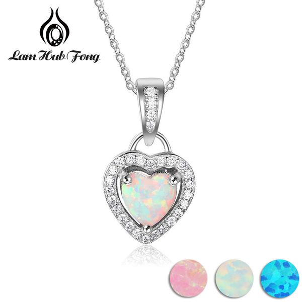 

women heart shape opal necklaces pendants with cubic zirconia real 925 sterling silver jewelry gift for girlfriend(lam hub fong