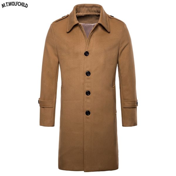 

2018 new winter mens long woolen blends coats casual mens lapel woolen outerwear fashion thick clothing coats, Black