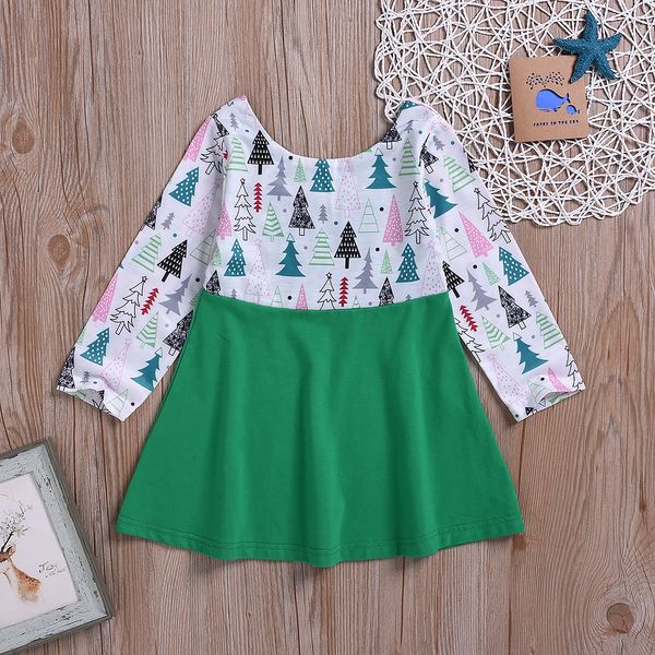 

autumn casual baby girls christmas tree dresses children long sleeve print patchwork dress kids pageant dresses 1-6y new 2019, Red;yellow