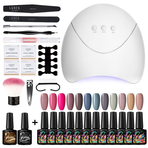 

lacheer 26pcs/lot 36w z3 nail dryer tools set 12 colors uv nail gel polish with base coat fast dryer led lamp manicure kits