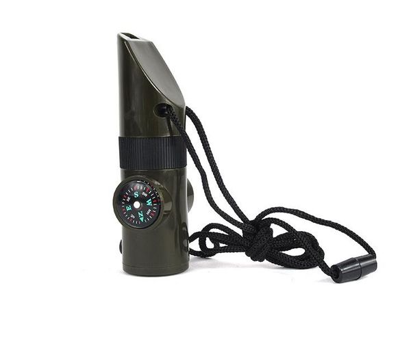 

outdoor professional seven-in-one multi-function survival whistle sos emergency rescue with compass thermometer whistle edc tool