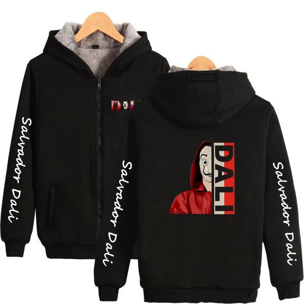 

fashion men sweatshirts salvador dali print hooded thicken hoodies, Black