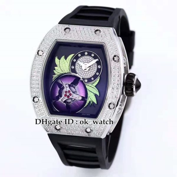 

лучшие качества 19-02 magnolia коммутируемого tourbillon fleur япония miyota автоматические мужские часы алмазная чехол резиновый ремень муж, Slivery;brown