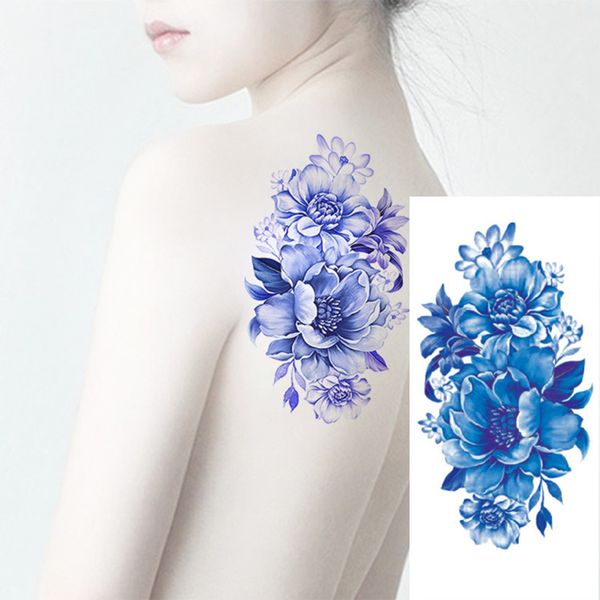 Acheter Femmes Hommes Diy Henné Body Art Tatouage 3d Réaliste Fleurs De Cerisier Rose Grandes Fleurs Sexe Imperméable à Leau Tatouages