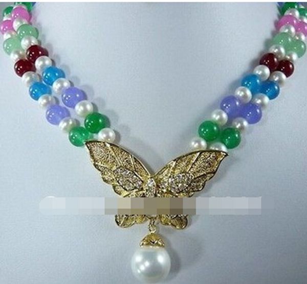 

ll&lt;&lt;&lt; 0006 5 colorschoice 2row pearl yellow/colorful /black /tiger eye necklace pendant, Silver