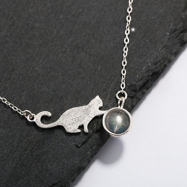 

cat moonlight stone necklace female pure silver simple student clavicle chain female sweet and fresh sterling silver