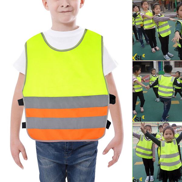 

vogue nice kids high visibility yellow vest children reflective safety vest night warning working clothes fluorescent, Black;white