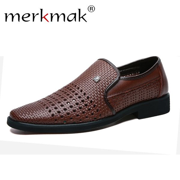 

merkmak men dress shoes genuine leather hollow out oxfords shoes formal men wedding party brogue shoes business leather footwear y200420, Black