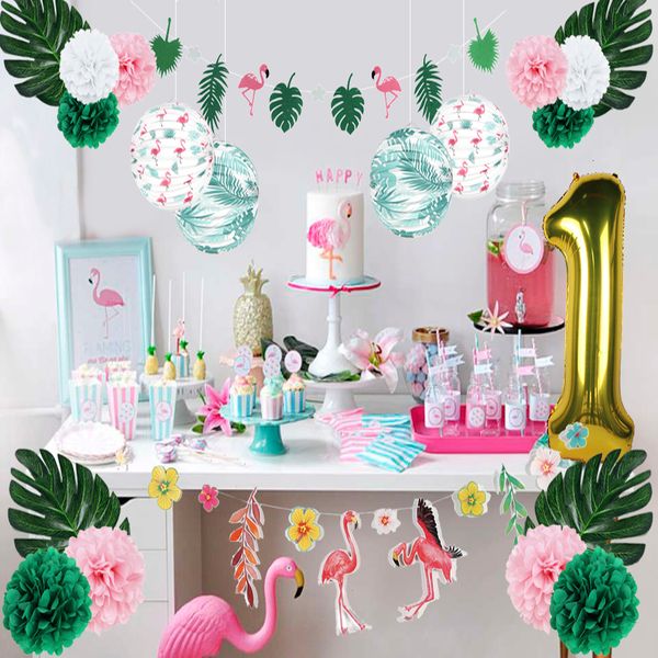2019 Summer Flamingo 1st Birthday Party Decoration Set Tropical