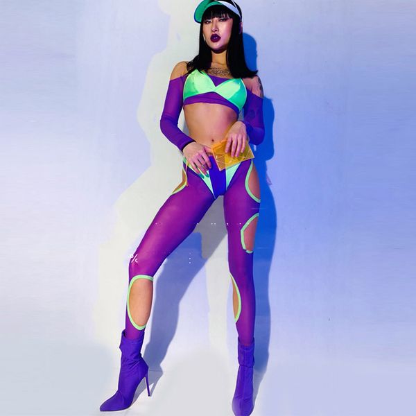 

европейский и американский ночной клуб бар сексуальный фиолетовый костюм певица dj dance party праздновать костюм топы + бикини + брюки dwy3, Black;red