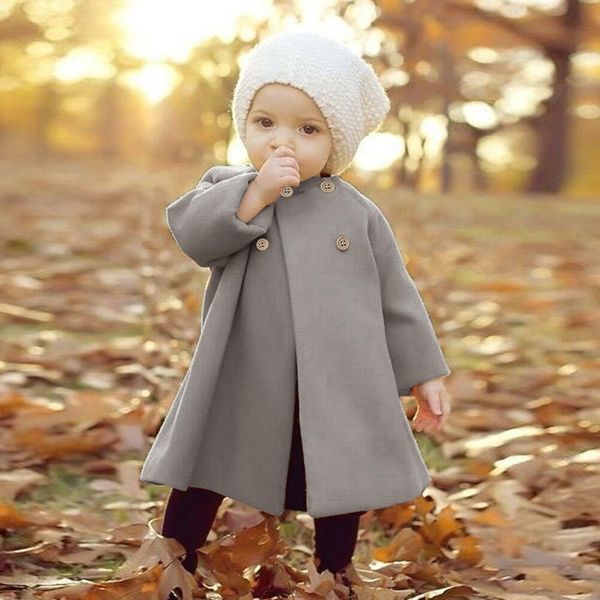 

arloneet girls autumn and winter long woolen jacket windbreaker outwear cloak button jacket warm coat clothes w1126, Blue;gray