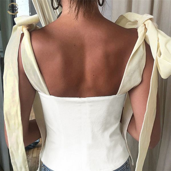 

white crop female sleeveless bandage short strap vest for women vintage fashion korean summer tide