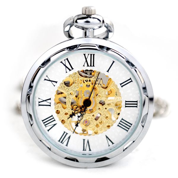 

machine mechanical pocket watch silver machinery hang casual mechanical male fob chain watches men women jewelry christmas gifts, Slivery;golden