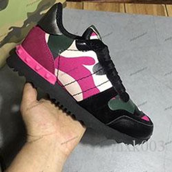 

fashion rockrunner camouflage sneaker studded designer shoes men women flats trainers mesh leather combo rock runner shoes mk010, Black