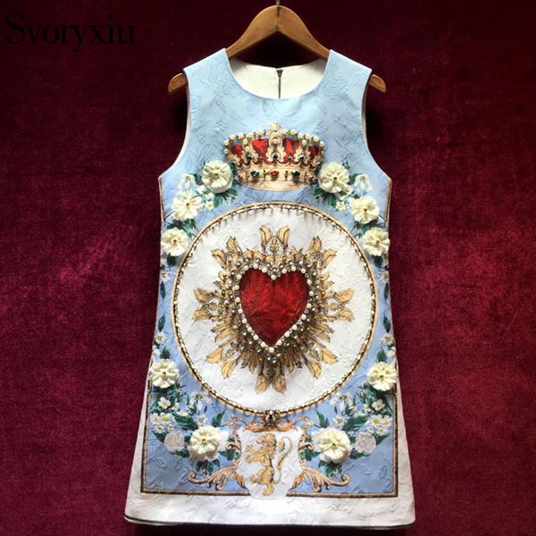 

svoryxiu runway custom summer jacquard dress women's luxurious beading crystal appliques printed party sleeveless short dress y19052901, Black;pink