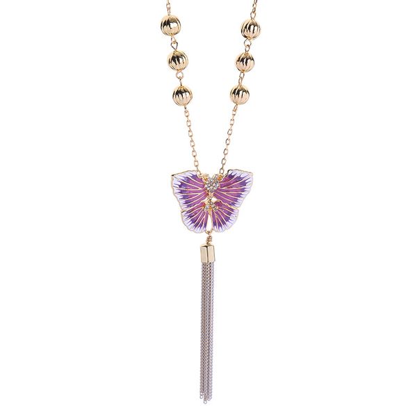 

zwpon enamel butterfly chain link tassel necklace for women long necklace christmas jewelry wholesale, Silver