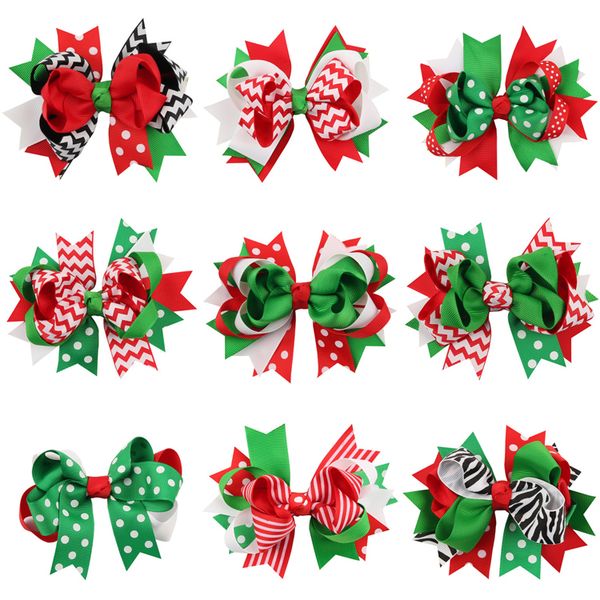 

girls bow christmas hair clip ribbon bow lay over 3d barrettes kids christmas headdress children cute designer hair clips wholesale mfj694, Slivery;white
