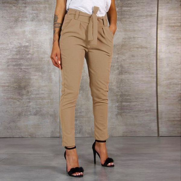 

februaryfrost women fashion high waist bandage sashes harem pants elastic waist casual pencil pants fashion long trousers