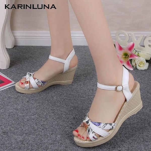 

karin 2020 floral women pumps med wedges platform sandals summer casual woman shoes, Black