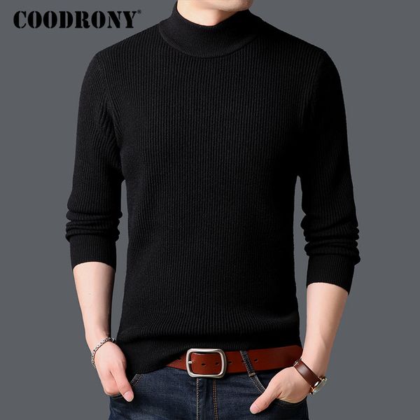 

coodrony 2018 winter new arrivals thick warm turtleneck pullover sweater men knitted cashmere wool sweaters slim fit jumper 8267, White;black