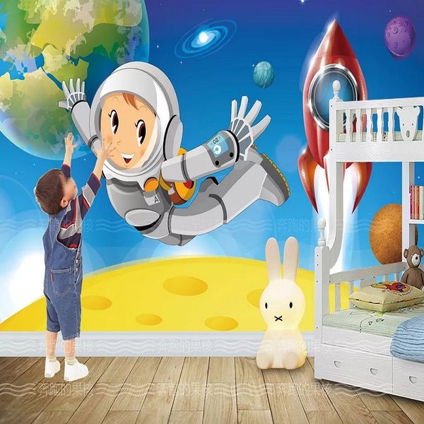 

new custom large mural 3d wallpaper cute cartoon nordic astronaut children's bedroom mural tv back wall decor deep 5d embossed