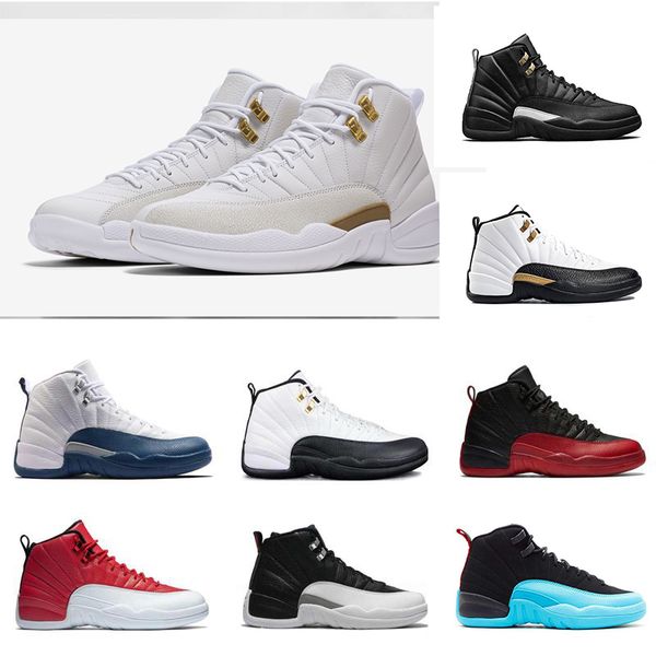 

wholesale new classic 12 basketball shoes sneaker flu game blue suede gym red master taxi wolf grey playoffs wool fashion mens shoe