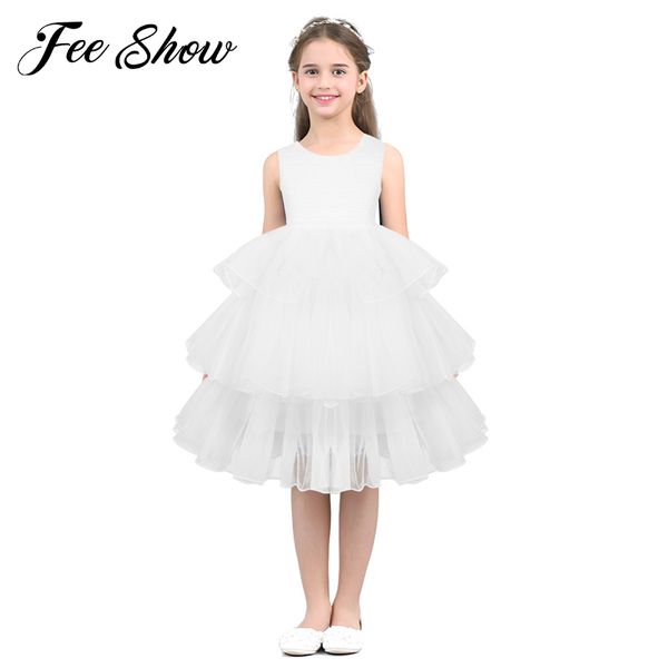

summer 2019 girls flower girls dress tutu costumes princess dress vestido de festa tiered organza princess wedding party, Red;yellow