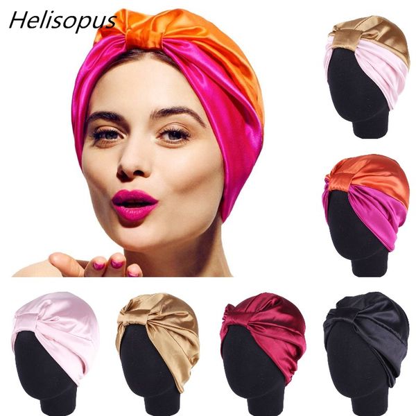 

women elastic silky satin bonnet salon sleep cap turban new curly hair head cover chemo hat beanie head wrap hair accessories
