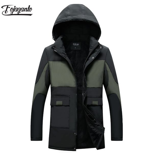 

fojaganto parka men coats winter men slim thicken hooded outwear warm coat brand clothing casual mens parkas, Black