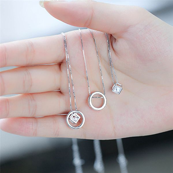 

925 серебряное ожерелье sterling для женщин мода lady magic cube циркон choker ожерелье геометрическая ювелирные изделия collares de moda ko, Golden;silver