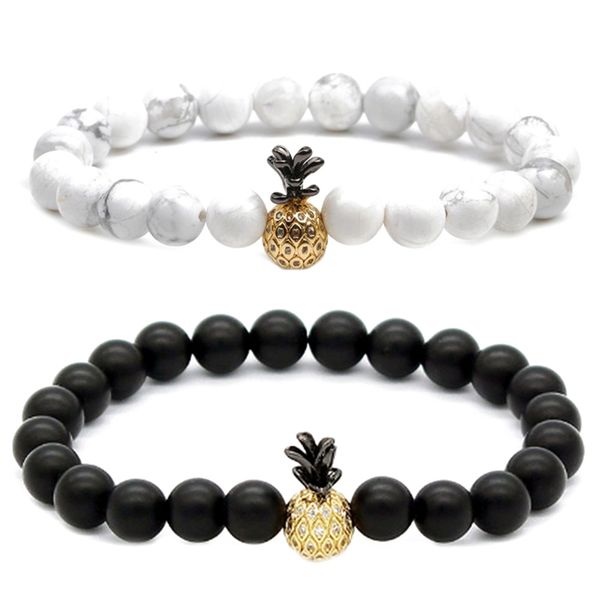 

8mm black & white beads couple bracelets for lovers cz pineapple bracelet his and hers bracelet