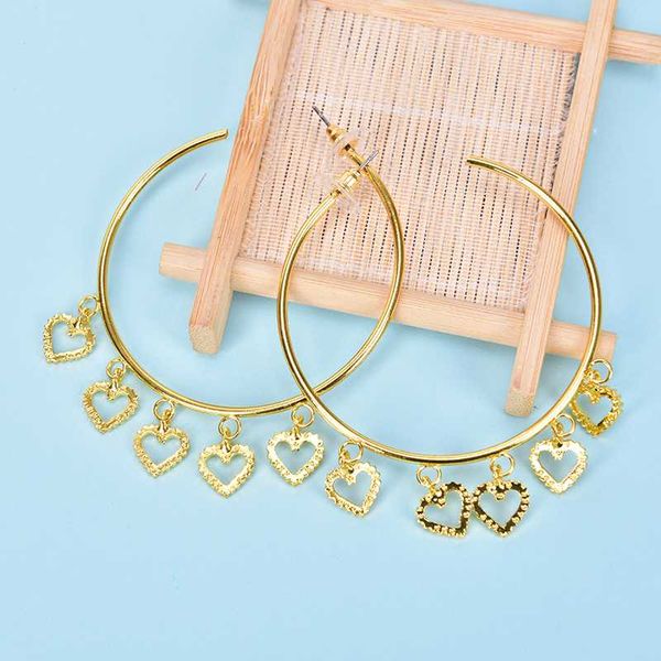 

1 pair punk earrings metal large hoop tassel big circle love heart statement stud earrings jewelry woman's accesories, Golden;silver