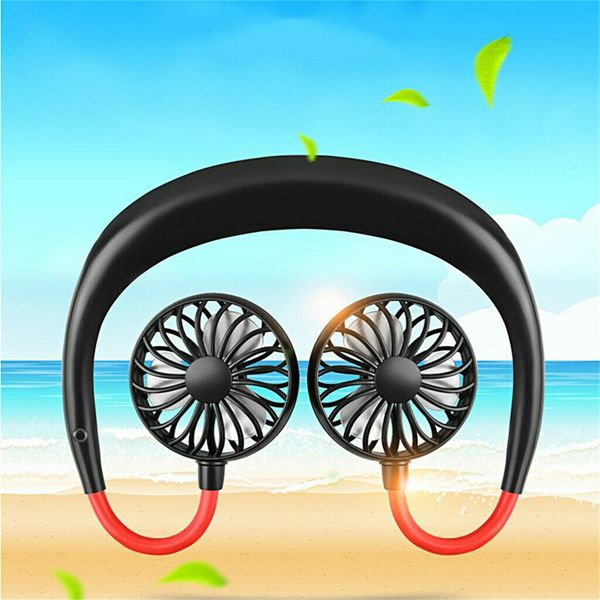

new 2000 mah usb portable fan hands-neck hanging usb charging mini portable sports fan 3 gears usb air conditioner car cooling fan dhl