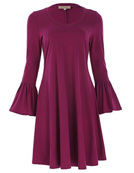 

kate kasin women's bell sleeve casual loose fit t-shirt dress, Black;gray