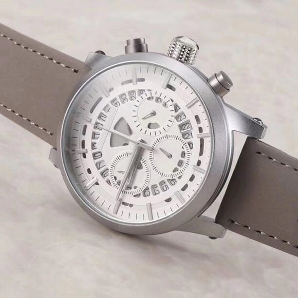 

all sub-dials work mens watches sports satch quartz wristwatches luxury watch brand leather strap relogies gift for men's, Slivery;brown