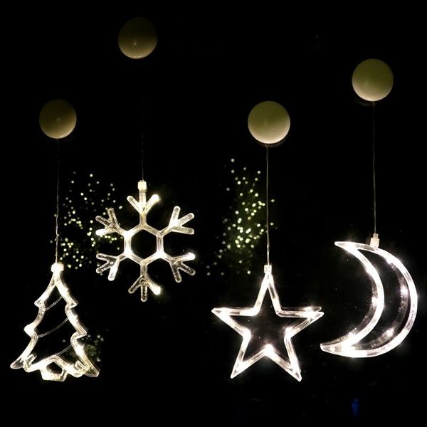 Led Christmas Lights Glass Decoration Moon Star Lamps Window