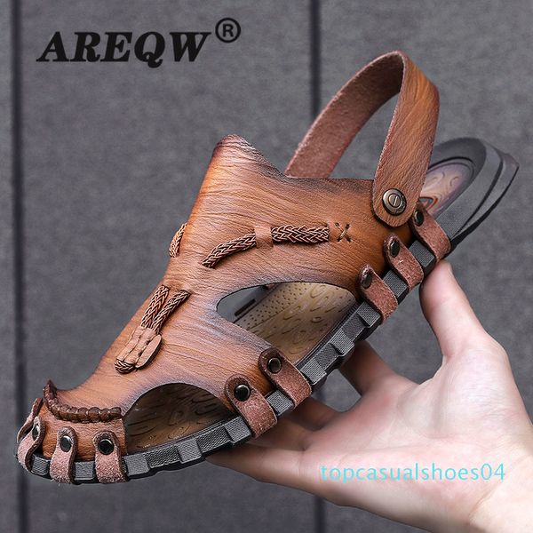 

men sandals genuine split leather men beach shoes casual shoes slippers sneakers summer flip flops t04, Black