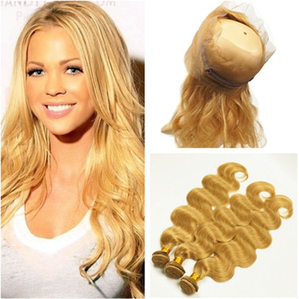 27 Strawberry Blonde Body Wave Human Hair 3bundles With 360