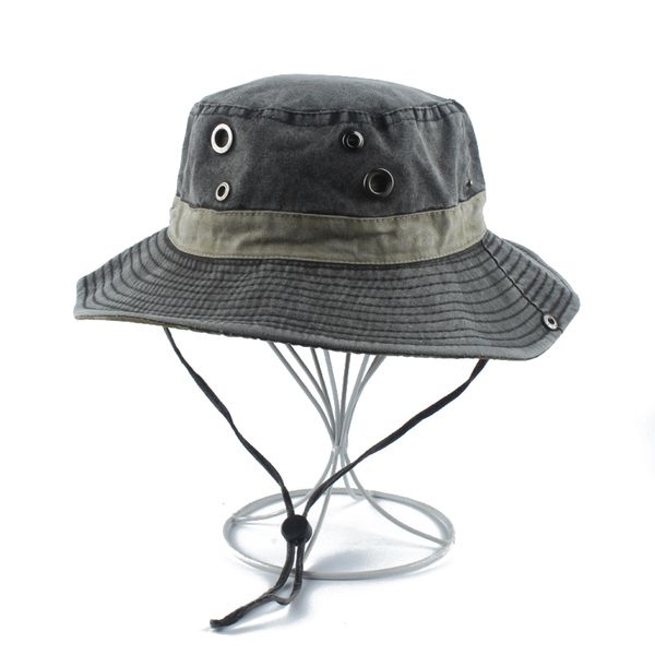 

washed cotton summer men's bucket hat wide brim fishing hiking visor hats for men women outdoor foldable sun hat adjustable, Blue;gray
